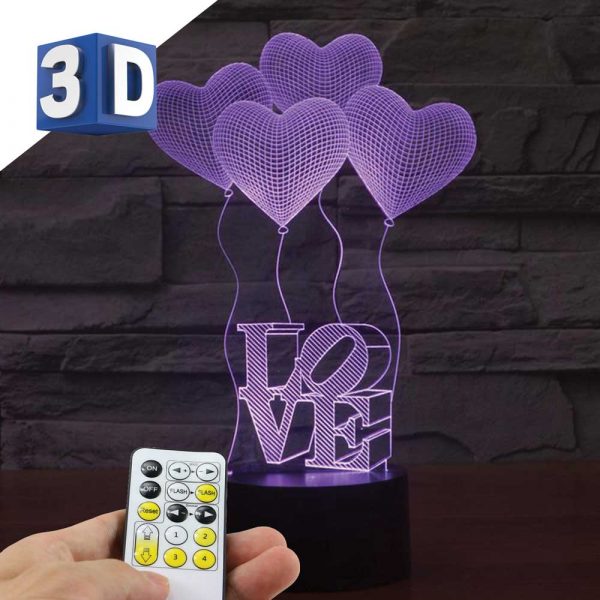 3D LED noćna lampa za decu Srca